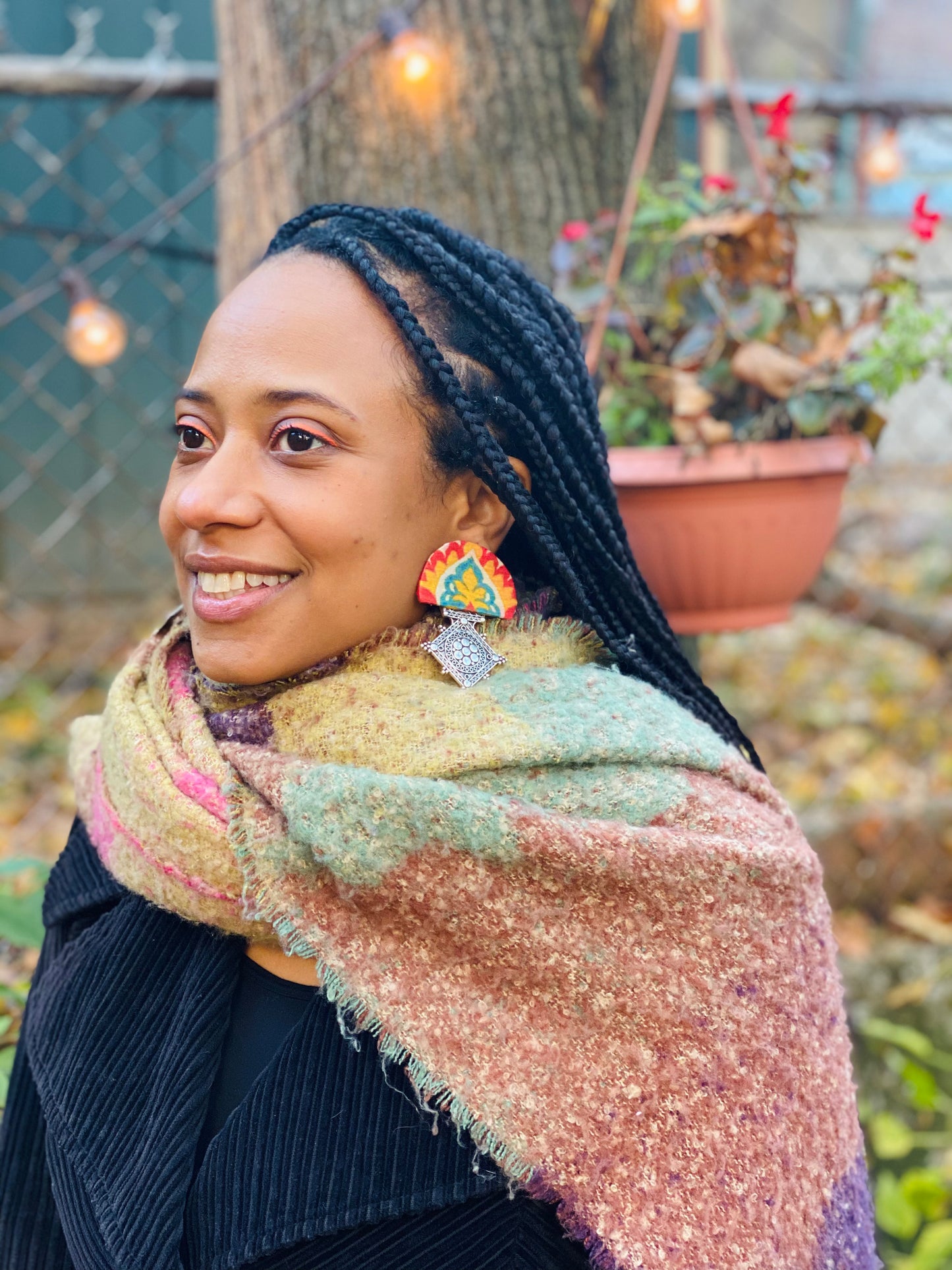 Half Circle Orange Bloom Earrings