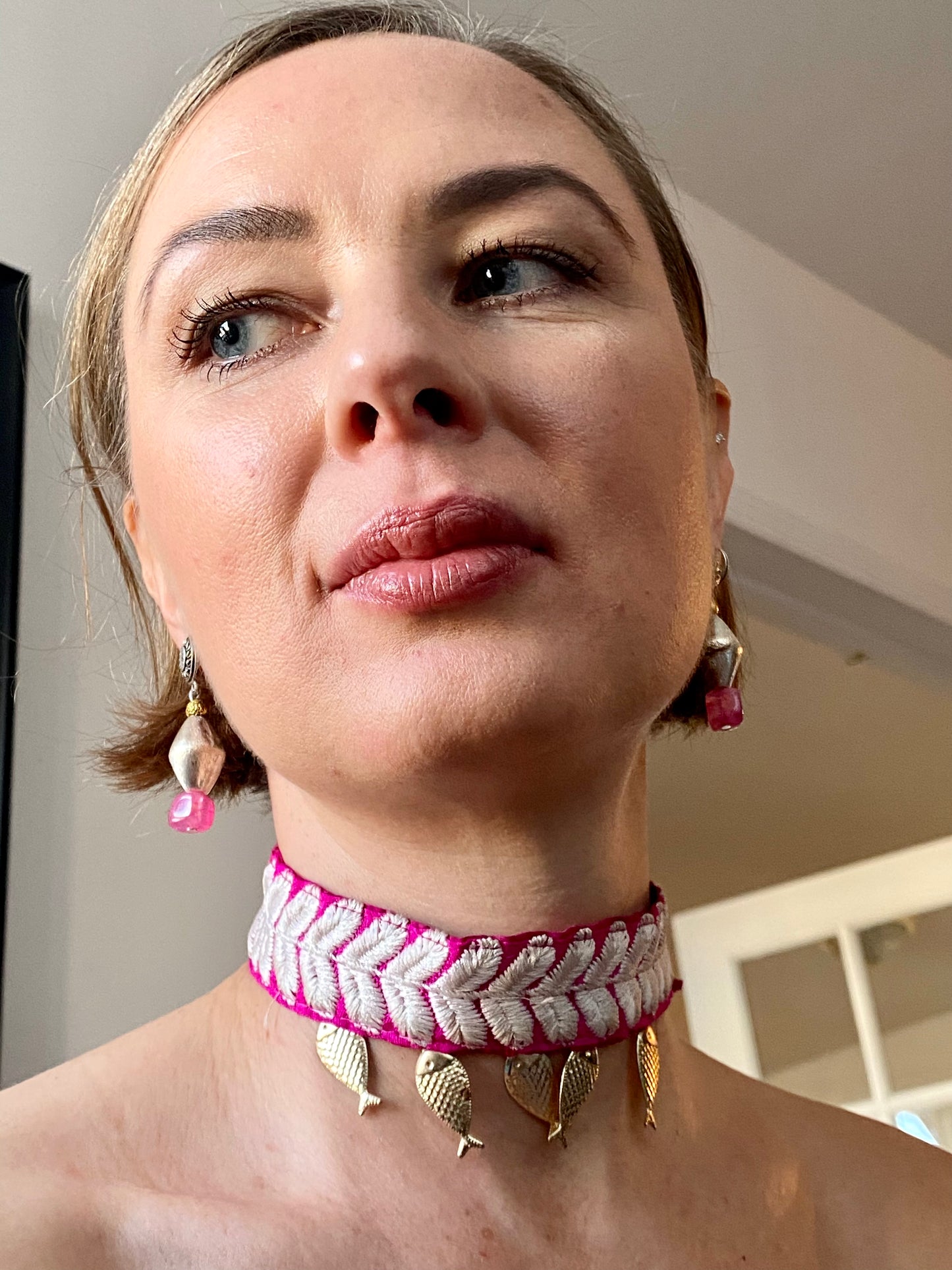 Pink Gem Drop Earrings