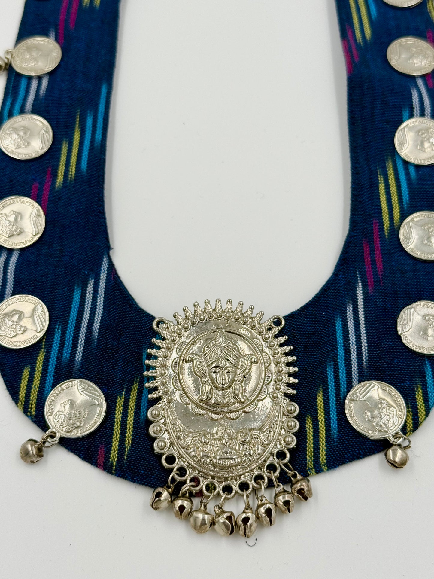 Indigo Ikat Coin Necklace