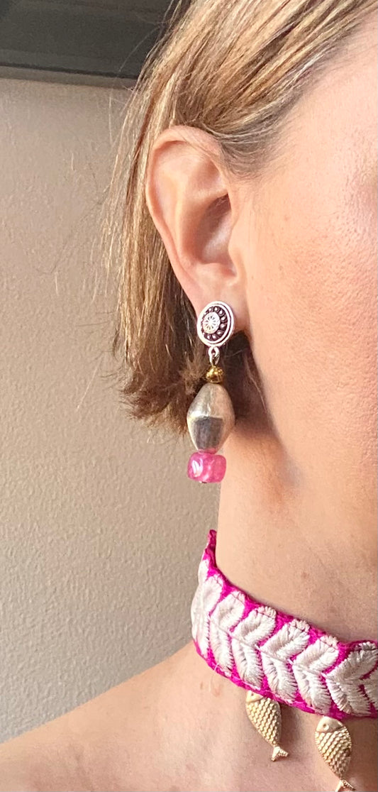 Pink Gem Drop Earrings