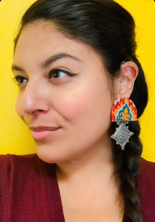 Half Circle Orange Bloom Earrings