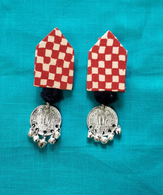 Red Checkered Coin Earrings