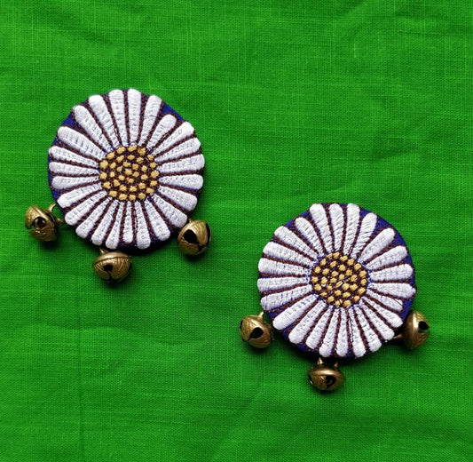 Embroidered Daisy Earrings