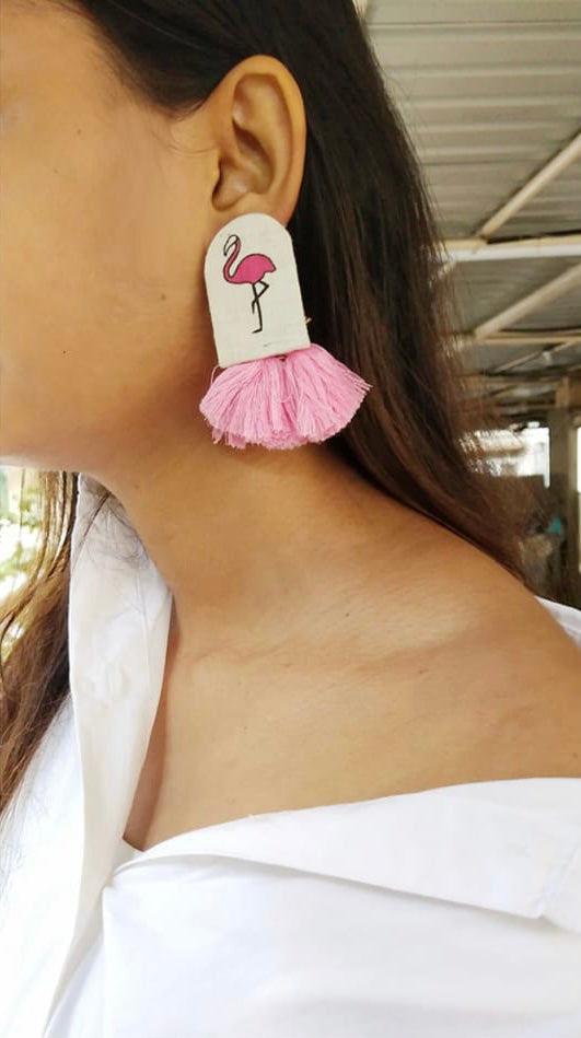 Flamingo Tassle Earrings