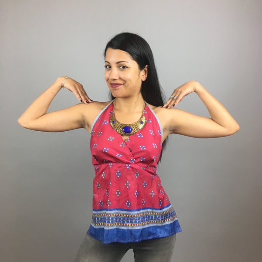 Pink & Blue Indian Halter Top