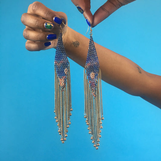 Blue and Gold Drop-down Earrings