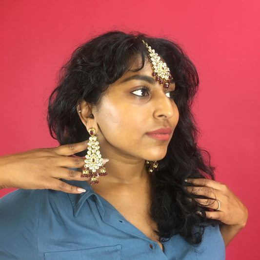 Burgundy Drop Kundan Earrings