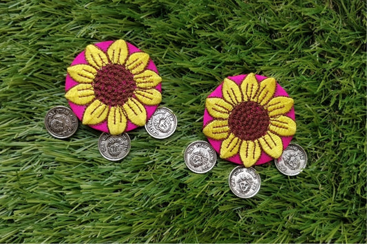 Embroidered Sunflower Earrings